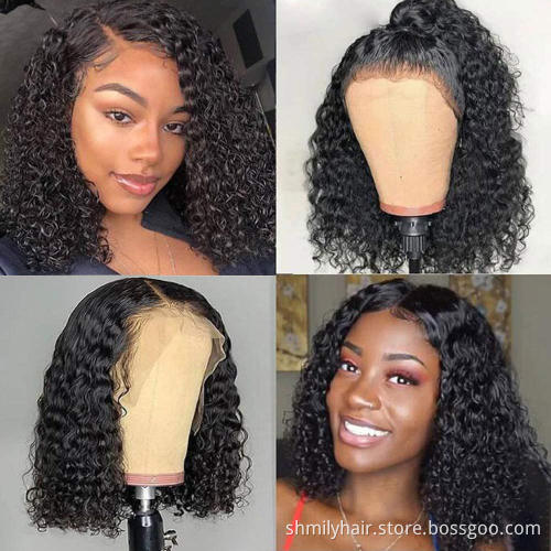 Factory Price Brazilian Hair Wig Short Bob Kinky Curly HD Lace Wig Vendors Cuticle Aligned Hair Front Lace Wig For Black Women